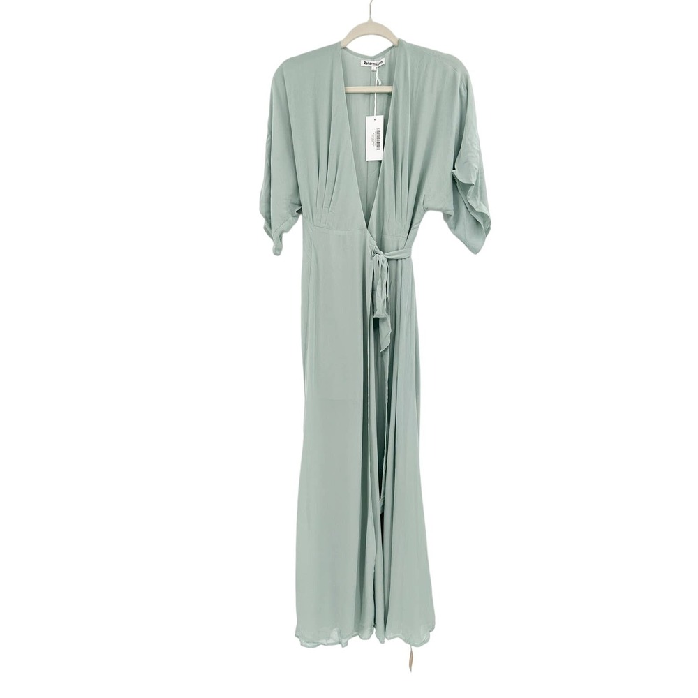 Reformation Winslow Tie Waist Wrap Maxi Dress in Celadon Size Small NWT